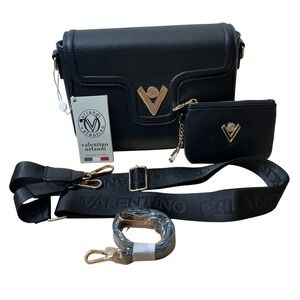 Valentino Orlandi Black‎ Pebble Leather Crossbody Bag with Coin Pouch Set NWT